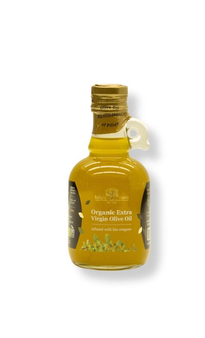Aromatic organic extra virgin olive oil enriched with organic oregano extract
